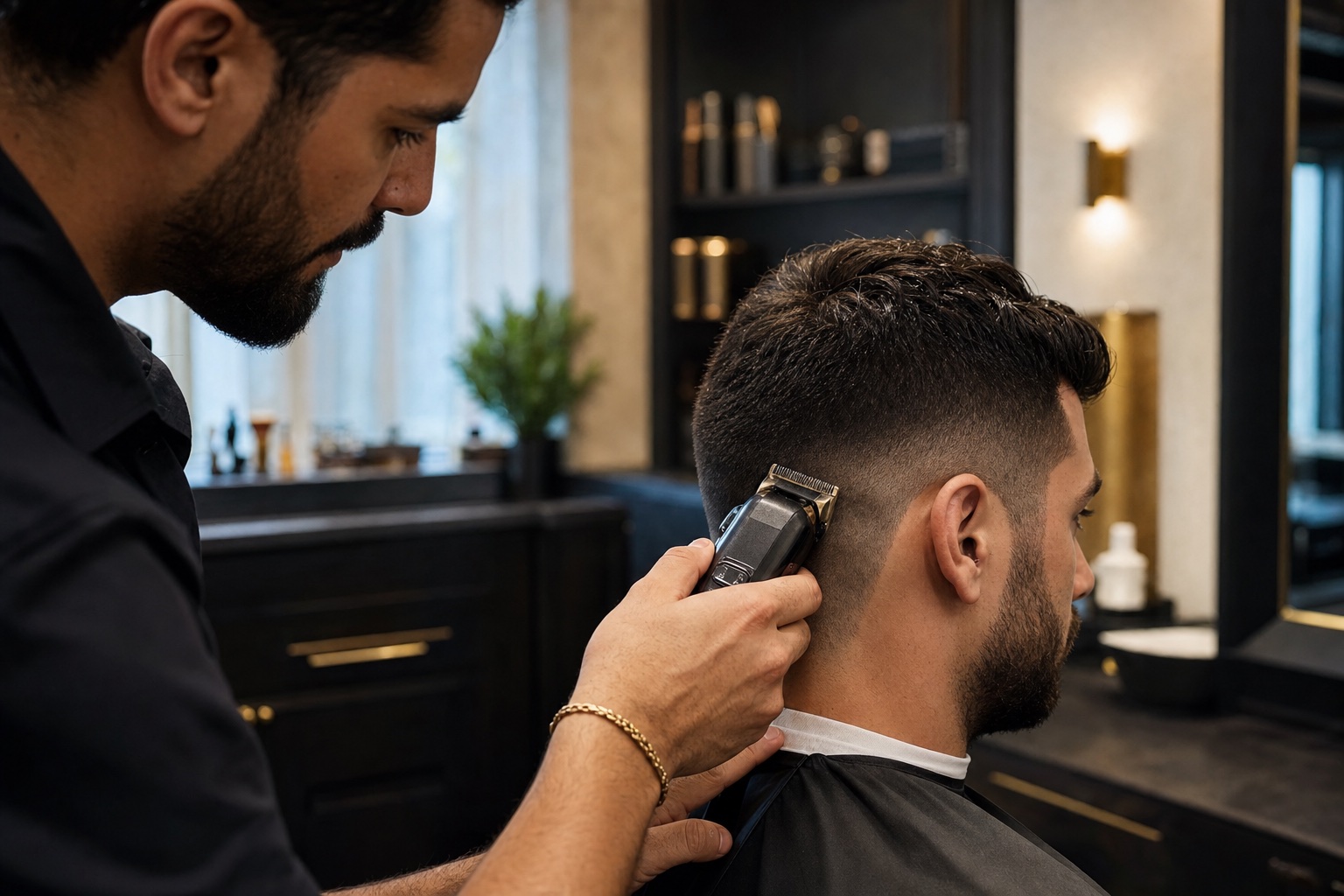 Barber refreshing a grown-in fade with clippers