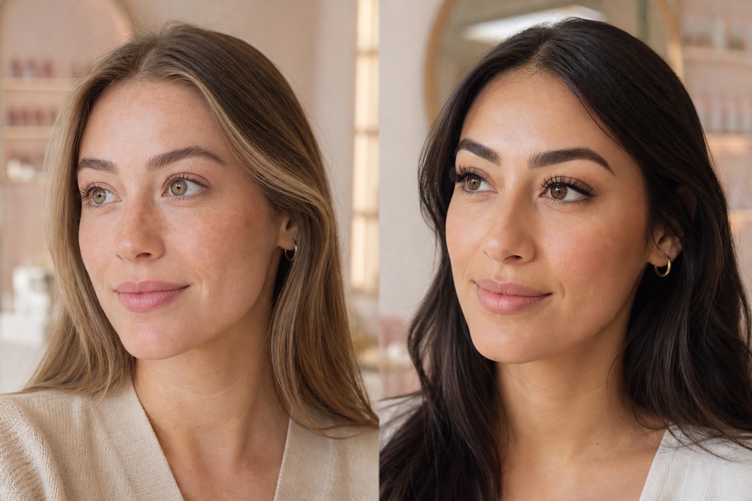 Comparison of naturally lifted lashes and fuller cluster lashes
