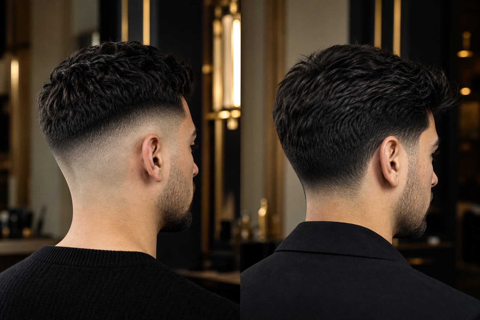 Side-by-side comparison of a close skin fade and a fuller taper fade